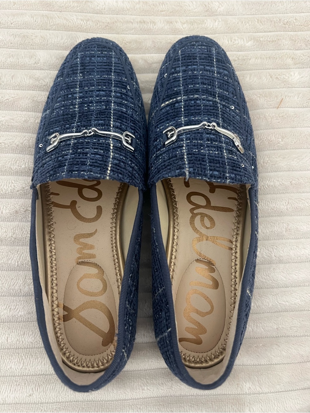 Sam Edelman Navy Tweed Bit-Accent Slip-On Loafers